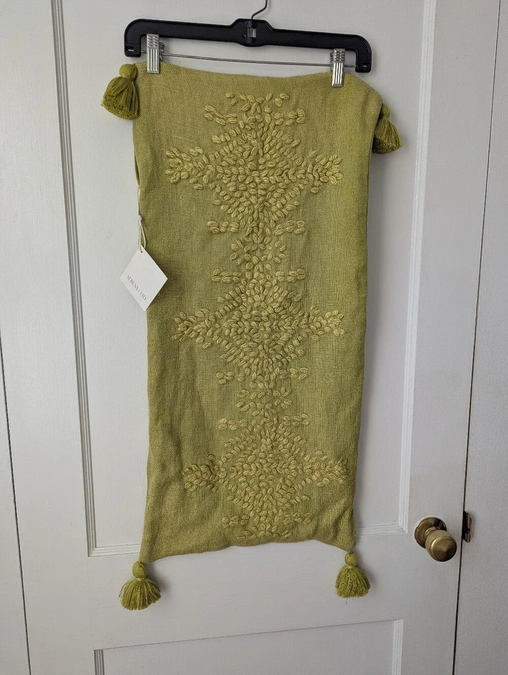 Serena & Lily Hillview Linen Pillow Cover Tassels 14x30 In Chartreuse Green NEW
